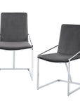 Set of Two Gray and Silver Upholstered Velvet And Metal Dining Side Chairs