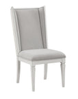 Set of Two Light Gray And White Linen And Solid Wood Dining Side Chairs