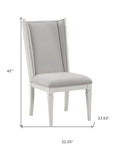 Set of Two Light Gray And White Linen And Solid Wood Dining Side Chairs