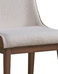 Set of Two White Brown And Walnut Boucle And Velvet And Solid Wood Dining Side Chairs
