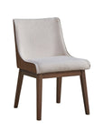 Set of Two White Brown And Walnut Boucle And Velvet And Solid Wood Dining Side Chairs