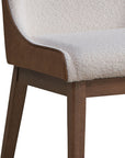 Set of Two White Brown And Walnut Boucle And Velvet And Solid Wood Dining Side Chairs