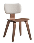 Set of Two Walnut And White Boucle And Solid Wood Curved Back Dining Side Chairs