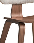 Set of Two Walnut And White Boucle And Solid Wood Curved Back Dining Side Chairs