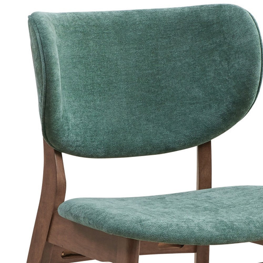Set of Two Green And Brown Fabric And Solid Wood Partially Open Back Dining Side Chairs
