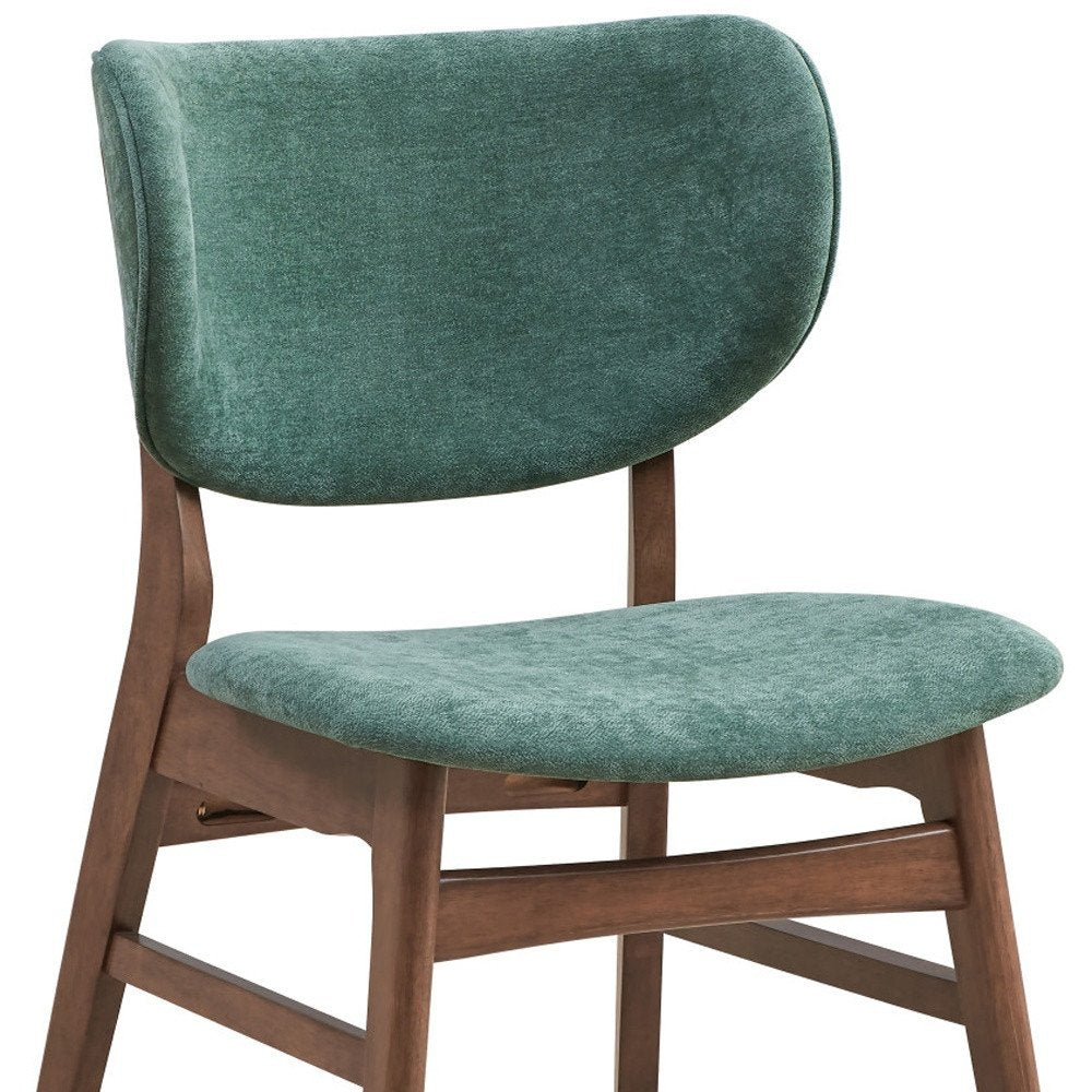 Set of Two Green And Brown Fabric And Solid Wood Partially Open Back Dining Side Chairs