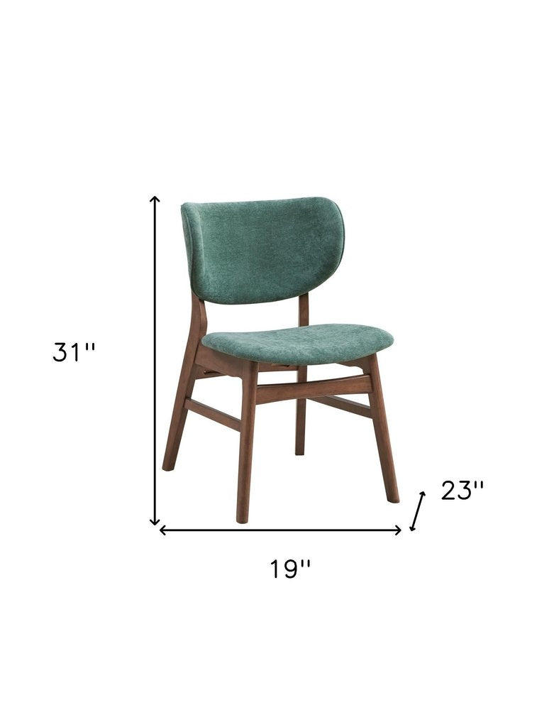 Set of Two Green And Brown Fabric And Solid Wood Partially Open Back Dining Side Chairs