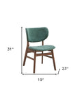 Set of Two Green And Brown Fabric And Solid Wood Partially Open Back Dining Side Chairs
