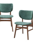 Set of Two Green And Brown Fabric And Solid Wood Partially Open Back Dining Side Chairs