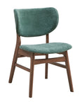 Set of Two Green And Brown Fabric And Solid Wood Partially Open Back Dining Side Chairs