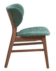 Set of Two Green And Brown Fabric And Solid Wood Partially Open Back Dining Side Chairs