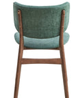 Set of Two Green And Brown Fabric And Solid Wood Partially Open Back Dining Side Chairs