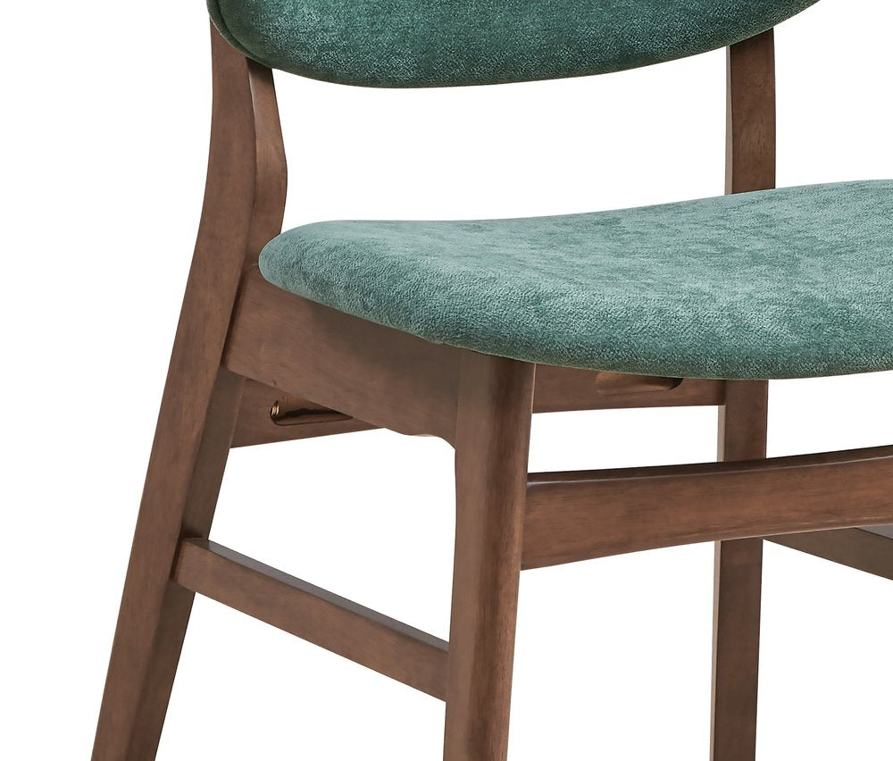 Set of Two Green And Brown Fabric And Solid Wood Partially Open Back Dining Side Chairs