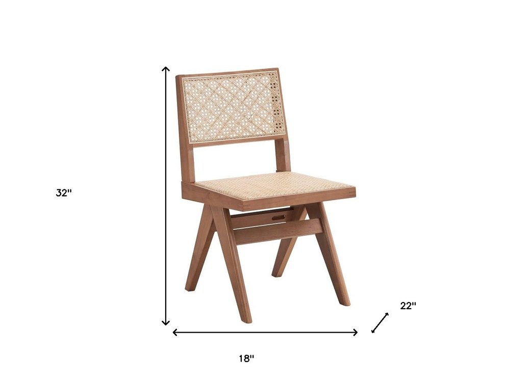Set of Two Natural Rattan Open Back Dining Side Chairs
