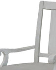 Set of Two Light Gray and White Upholstered Linen And Solid Wood Open Back Dining Arm Chairs