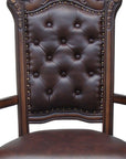 Set of Two Tufted Brown and Redwood Upholstered Faux Leather And Solid Wood Dining Arm Chairs