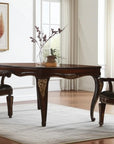 Set of Two Tufted Brown and Redwood Upholstered Faux Leather And Solid Wood Dining Arm Chairs