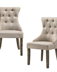 Set of Two Gray Tufted Fabric And Solid Wood Dining Side Chairs