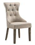 Set of Two Gray Tufted Fabric And Solid Wood Dining Side Chairs