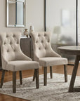 Set of Two Gray Tufted Fabric And Solid Wood Dining Side Chairs