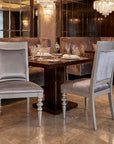 Set of Two Platinum Fabric Solid Wood And Faux Crystal Bling Dining Side Chairs