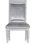 Set of Two Platinum Fabric Solid Wood And Faux Crystal Bling Dining Side Chairs