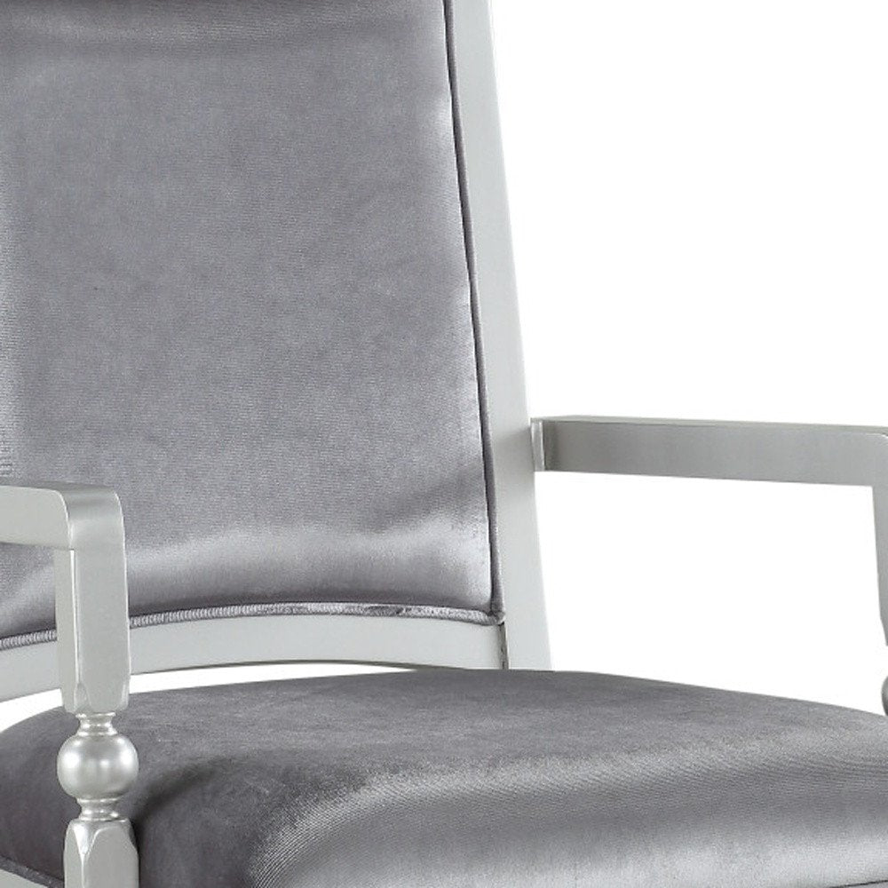 Set of Two Platinum Fabric Solid Wood And Faux Crystal Bling Dining Arm Chairs