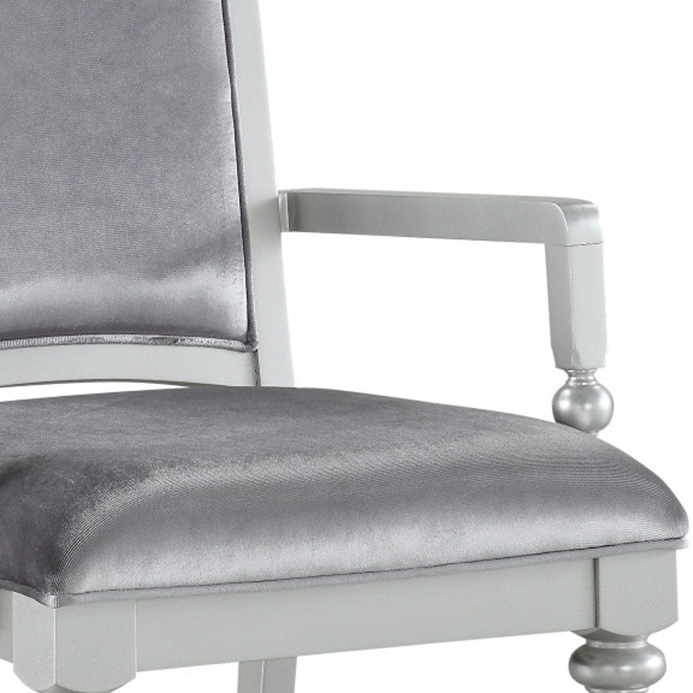 Set of Two Platinum Fabric Solid Wood And Faux Crystal Bling Dining Arm Chairs