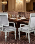 Set of Two Platinum Fabric Solid Wood And Faux Crystal Bling Dining Arm Chairs