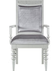 Set of Two Platinum Fabric Solid Wood And Faux Crystal Bling Dining Arm Chairs