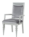 Set of Two Platinum Fabric Solid Wood And Faux Crystal Bling Dining Arm Chairs