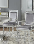 Set of Two Platinum Fabric Solid Wood And Faux Crystal Bling Dining Arm Chairs
