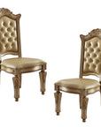 Set of Two Tufted Bone and Brass Upholstered Faux Leather And Wood Dining Side Chairs