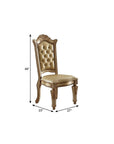 Set of Two Tufted Bone and Brass Upholstered Faux Leather And Wood Dining Side Chairs