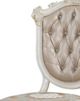 Set of Two Tufted Rose Gold and Pearl Upholstered Faux Leather And Solid Wood Dining Side Chairs