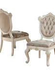 Set of Two Tufted Rose Gold and Pearl Upholstered Faux Leather And Solid Wood Dining Side Chairs