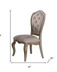 Set of Two Tufted Beige and Taupe Upholstered Fabric And Solid Wood Dining Side Chairs