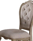 Set of Two Tufted Beige and Taupe Upholstered Fabric And Solid Wood Dining Side Chairs