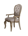 Set of Two Tufted Beige and Taupe Upholstered Fabric And Solid Wood Dining Side Chairs