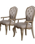 Set of Two Tufted Beige and Taupe Upholstered Fabric And Solid Wood Dining Side Chairs