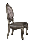 Set of Two Silver and Platinum Upholstered Faux Leather And Solid Wood King Louis Back Dining Side Chairs