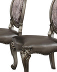 Set of Two Silver and Platinum Upholstered Faux Leather And Solid Wood King Louis Back Dining Side Chairs