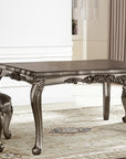 Set of Two Silver and Platinum Upholstered Faux Leather And Solid Wood King Louis Back Dining Side Chairs