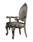 Set of Two Silver and Platinum Upholstered Faux Leather And Solid Wood King Louis Back Dining Side Chairs