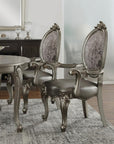 Set of Two Silver and Platinum Upholstered Faux Leather And Solid Wood King Louis Back Dining Side Chairs