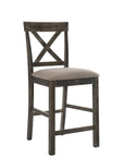 Set of Two 26" Tan And Oak Linen And Solid Wood Counter Height Bar Chairs