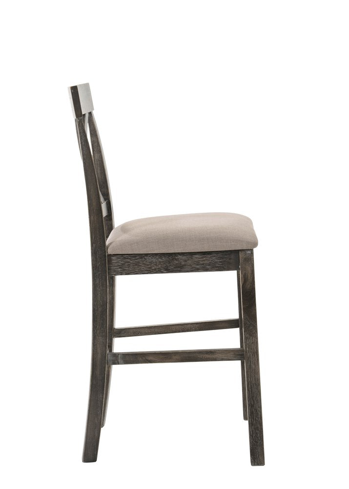 Set of Two 26" Tan And Oak Linen And Solid Wood Counter Height Bar Chairs