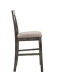 Set of Two 26" Tan And Oak Linen And Solid Wood Counter Height Bar Chairs