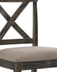 Set of Two 26" Tan And Oak Linen And Solid Wood Counter Height Bar Chairs
