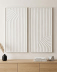 Set of Two White Metal Abstract Hanging Dimensional Sculptures